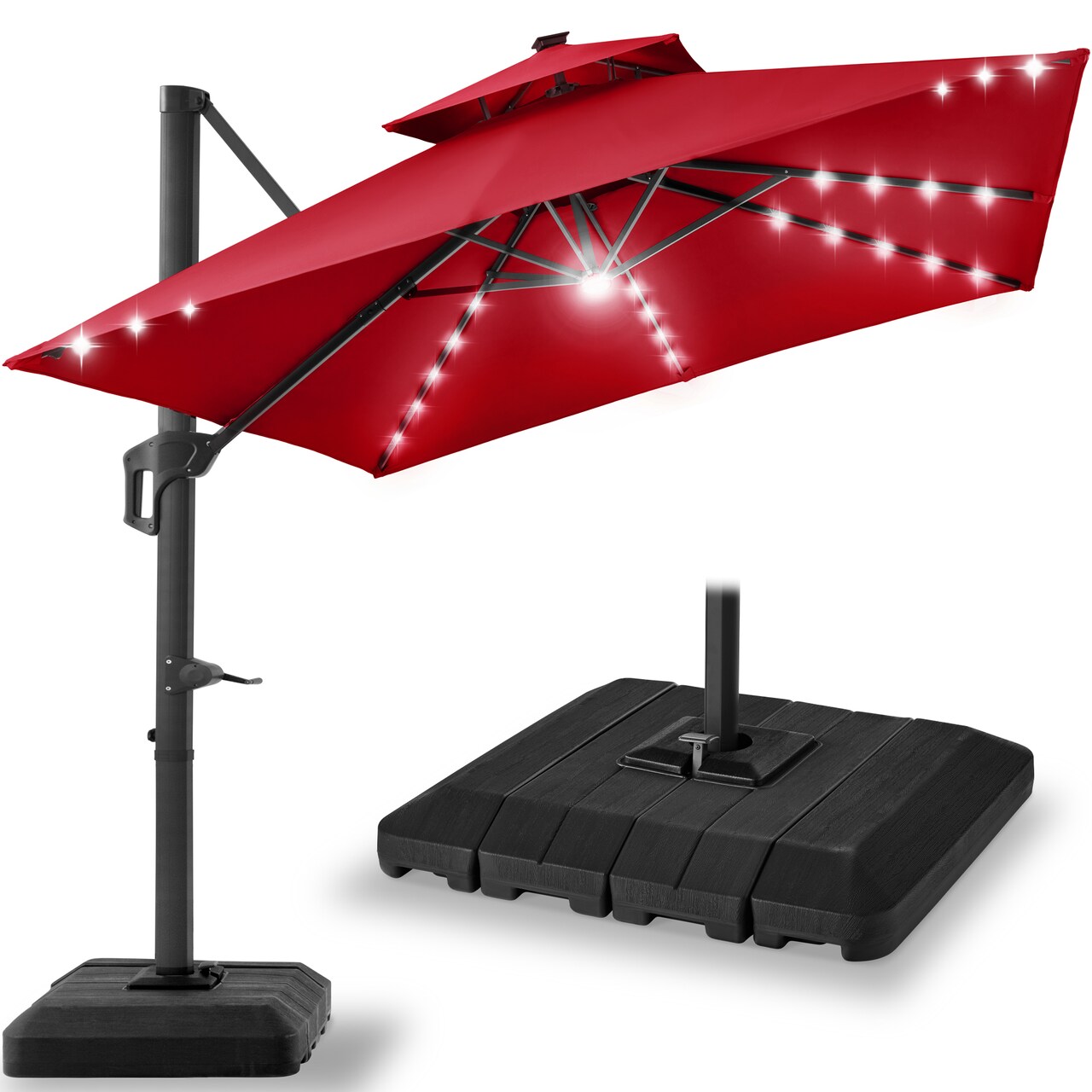 Best Choice Products 10x10ft 2-Tier Square Outdoor Solar LED Cantilever Patio Umbrella w/ Base Included